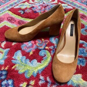 Lafayette 148 New York camel tan suede block heel pumps 38